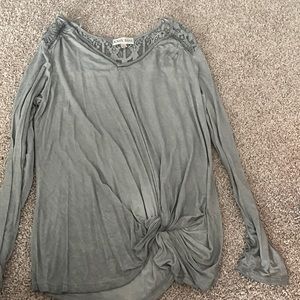 Grey long sleeve tied up shirt